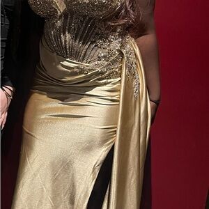 Gold Embellished Prom Dress